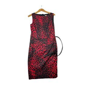 Cache Sheath Bodycon Animal Print Belted Sleeveless Dress size‎ 8 Red/Black